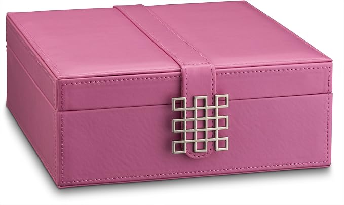 Glenor Co Earring Organizer - Classic 50 Section Jewelry Box/Case/Holder for Earrings, Rings, Necklaces, Jewelry, Cufflinks or Collections -2 Layer Small Compartments with Large Mirror - Pink