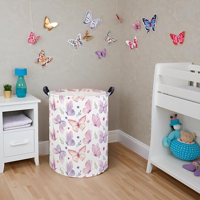Butterfly Baby Laundry Basket Baby Hamper for Nursery Girl Kids Butterfly Hamper Cute Kids Toys Storage Bin Organizer Butterfly Room Decor for Home(Watercolor Butterfly)