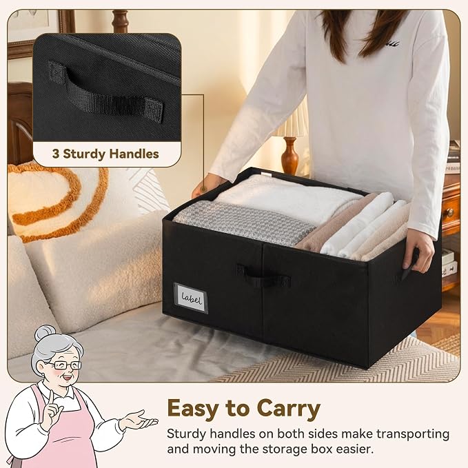 GRANNY SAYS Extra Large Storage Bins with Double-Open Lid, Closet Storage Boxes with Label, 63L Stackable Storage Organizer, Shelves Basket, Black, 2-Pack