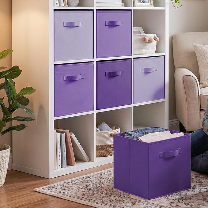 Cupic Cupid 13 Inch Storage Cube, Fabric Cube Storage Bin with Handles, Storage Cube Organizer for Clothes and Toys, Collapsible Cube Bins for Closet, Shelves, Nursery, 6-Pack, Purple Gradient