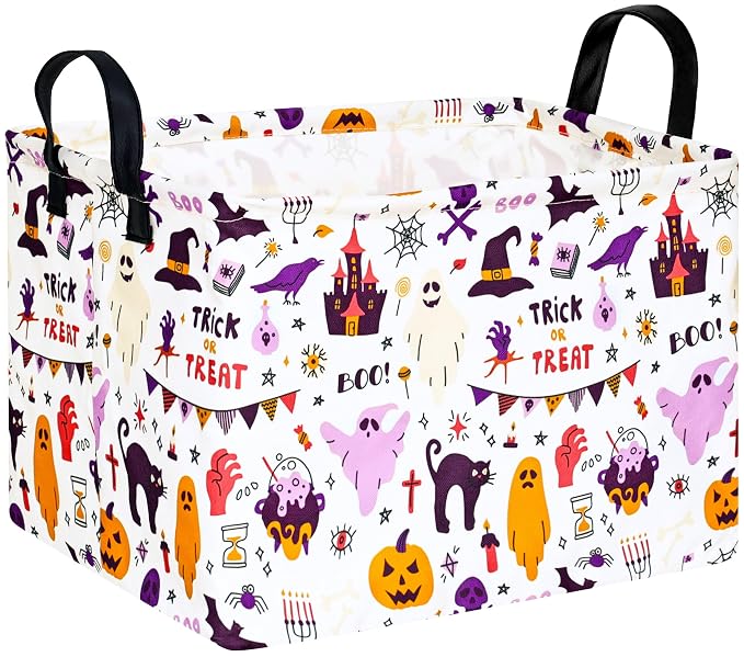 Halloween Gifts Empty Basket Boo Cube Organizer Bins Trick or Treat Spooky Basket Stuffers for Boyfriend Dual Handles for Closet Shelf