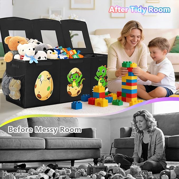 Livole 145L Toy Box, Collapsible Kids Toy Chest Bins with Lids Sturdy Large Toy Storage Organizer Boxes for Boys Nursery Room Playroom Closet, 40"X16"X14", Black