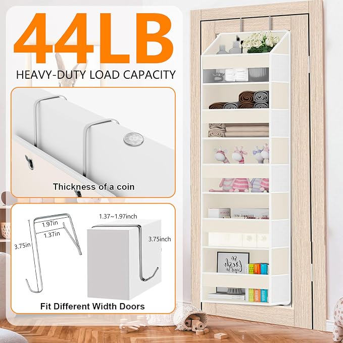 Over Door Organizer with 5 Large Pockets & 10 Mesh Side Compartments - Behind The Door Storage for Bathroom, Bedroom, Closet, Pantry, RV & Nursery - Baby Room Organizer Solution - Beige