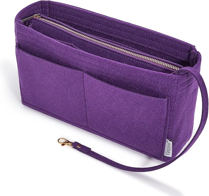 Vercord Felt Organizer Insert For Purse Handbag Tote Bag In Bag Inside Shaper Divider Neo Purple Slender Medium