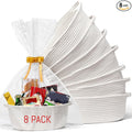 8 Pack Small Woven Basket with Gift Bags and Ribbons, All 12"x 8"x 5", Empty Decorative Gift Chest Box, Cute Baby Gift Basket for Nursery, Cotton Rope Room Shelf Storage Basket with Handles, White