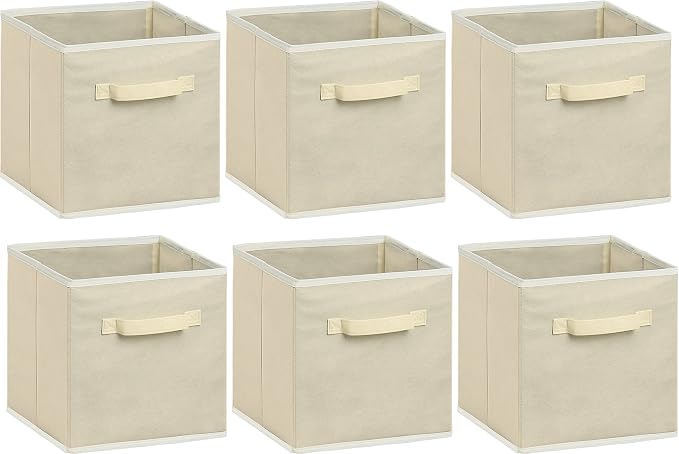 Simple Houseware Foldable Cube Storage Bins, 11-Inch Beige, 6-Pack Fabric Cubes Organizer for Closet or Shelves