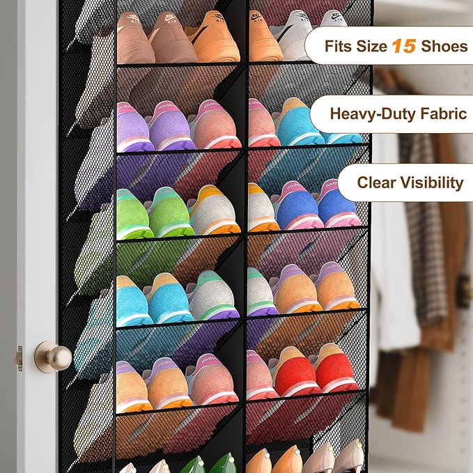 UVIAHOMI Over the Door Shoe Organizer for 20-30 Pairs, 10-Tier, Black