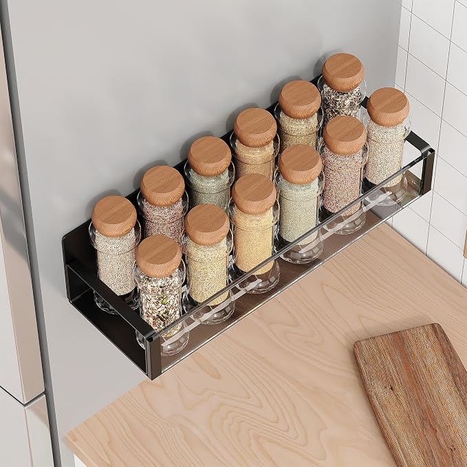 Vetacsion 4 Pack Moveable Fridge Magnetic Spice Racks,Metal (Clear)