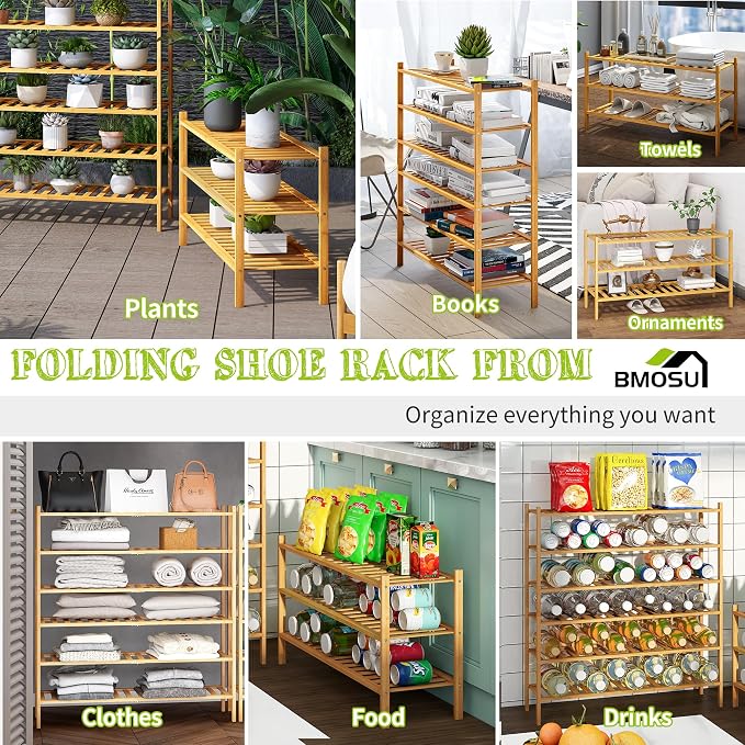 BMOSU 3-Tier Bamboo Extended Shoe Rack Premium Stackable Shoe Shelf Storage Organizer for Hallway Closet Living Room Entryway Organizer (Natural Bamboo)