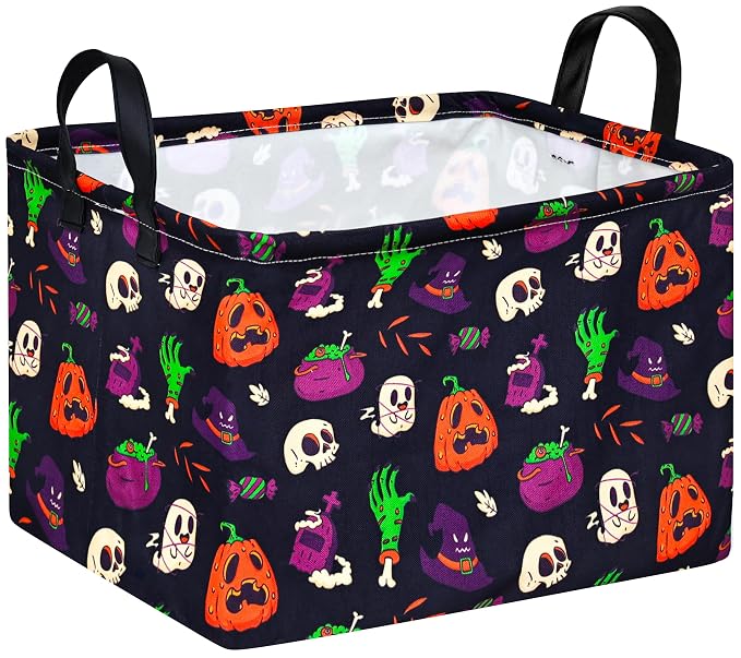 Halloween Ghost Storage Basket with Handles Pumpkin Open Gifts&Candy Spooky Basket stuffers for Kids Baby Collapsible Women Organizer Bins Toys Boxes for Shelves Home Office