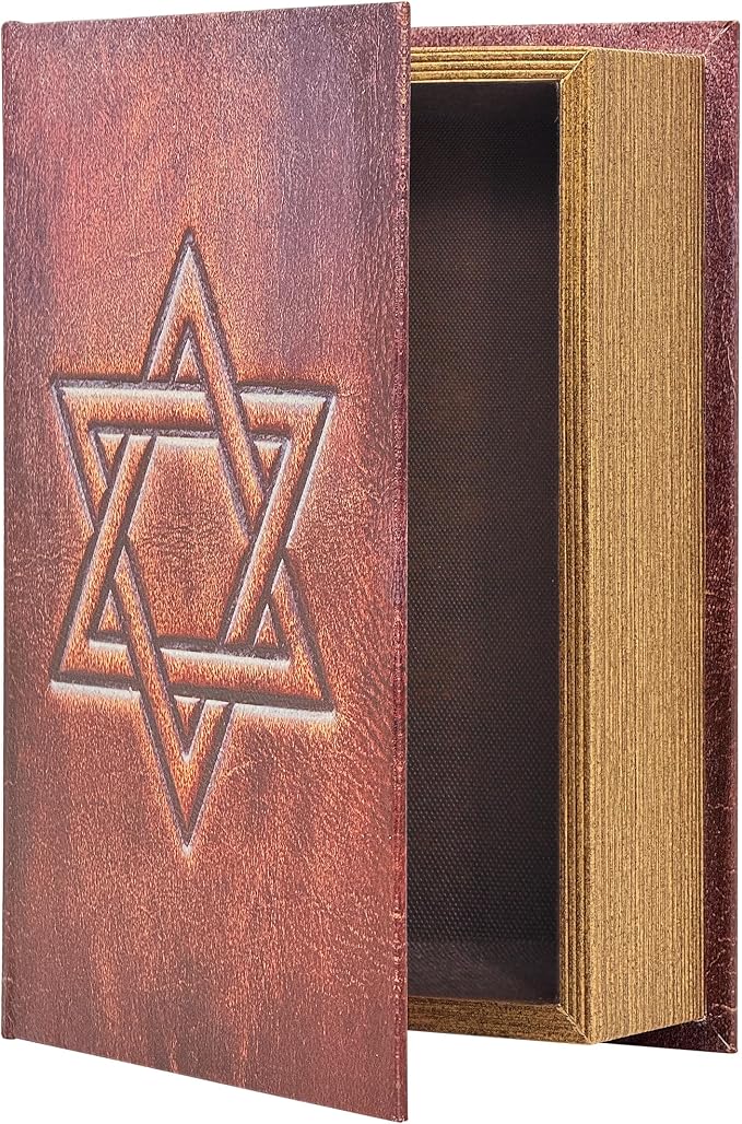 PACOLO Decorative Book Boxes, Faux Wood cover Storage for Hidden Jewelry, Money, and Cash (Hexagram)