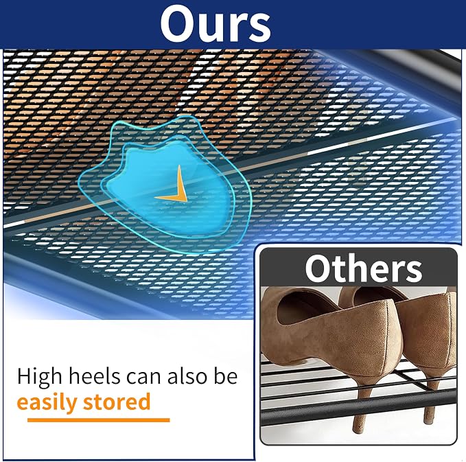 SUFAUY 5-Tier Mesh Shoe Rack, Closet Metal 33" Wide Shoe Shelf Heavy Duty, Black
