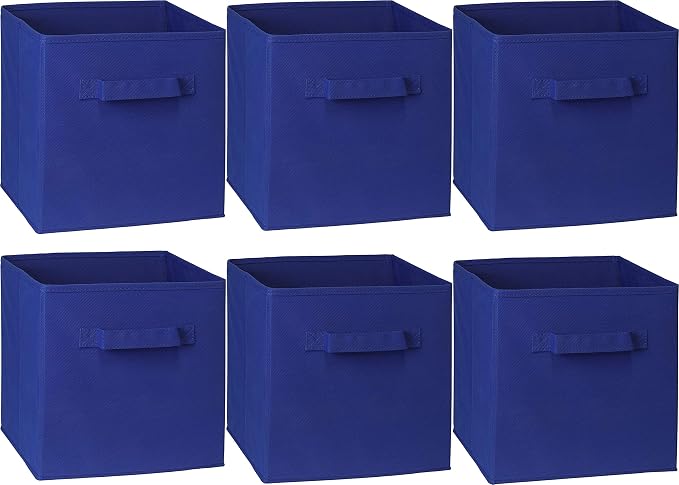 Simple Houseware Foldable Cube Storage Bins, 11-Inch Dark Blue, 6-Pack Fabric Cubes Organizer for Closet or Shelves
