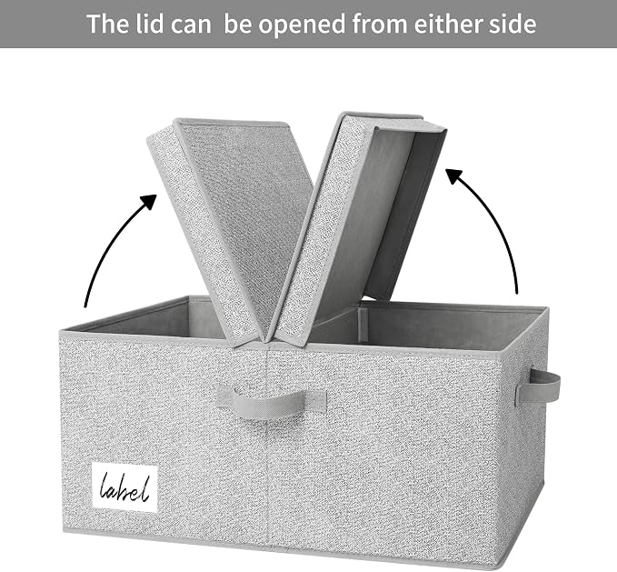 GRANNY SAYS Fabric Storage Bin with Lid, Decorative Storage Box with Label, Extra Large Storage Baskets, Closet Organizer, Memory Keepsake Box, Gray, 1-Pack