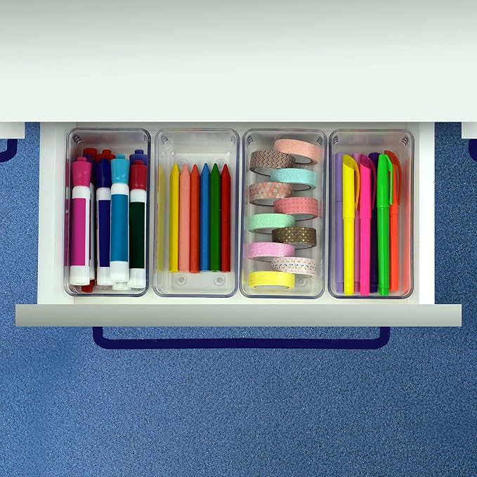 Acrimet Drawer Organizer Modular, Box Tray Storage Bins for Office, Home, Makeup, Kitchen, Junk Drawer ( 4 Pieces) (Clear Crystal Plastic)
