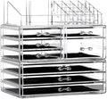 Cq Acrylic 3 Pack Clear Make Up Organizers - Stackable 8 Drawer Organizer for Vanity, Desk, Jewelry, Beauty & Skincare Products