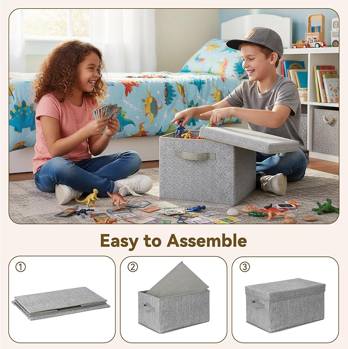 GRANNY SAYS Storage Bins with Lids, Keepsake Memory Box, Storage Basket with Lid, Closet Storage Organizer Bins, Decorative Storage Boxes, Gray, 3-Pack
