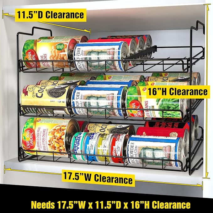 Deco Brothers Stackable Can Rack Organizer for Kitchen and Pantry, 3 Tier, Black