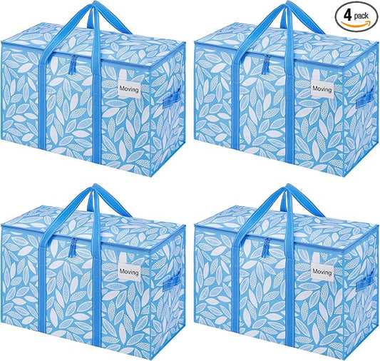 VENO 4 Pack Heavy Duty Moving Bags, Extra Large Storage Bags with Reinforced Handles & Strong Zippers, Foldable & Reusable Moving Box Alternative for Clothes & Dorm Storage