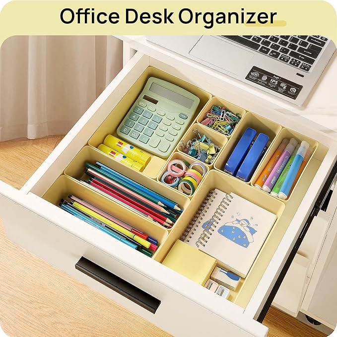 Vtopmart 25 PCS Plastic Drawer Organizers Set, 4-Size Versatile Bathroom and Vanity Drawer Organizer Trays, Storage Bins for Makeup, Bedroom, Kitchen Gadgets Utensils and Office