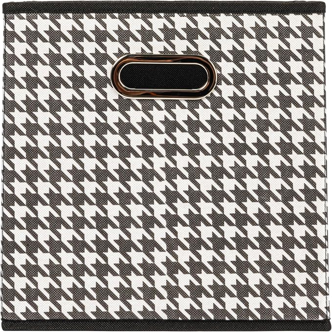 Household Essentials Fabric Storage Bins 6 Piece Set, Houndstooth White and Black (Pack of 6)