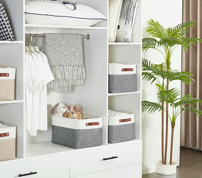 DECOMOMO Storage Bins, Extra Large Fabric Storage Baskets for Shelves, Decorative Linen Closet Organizer, 15.8 x 12.5 x 10 inches (Slate Grey & White, 3 Pack)