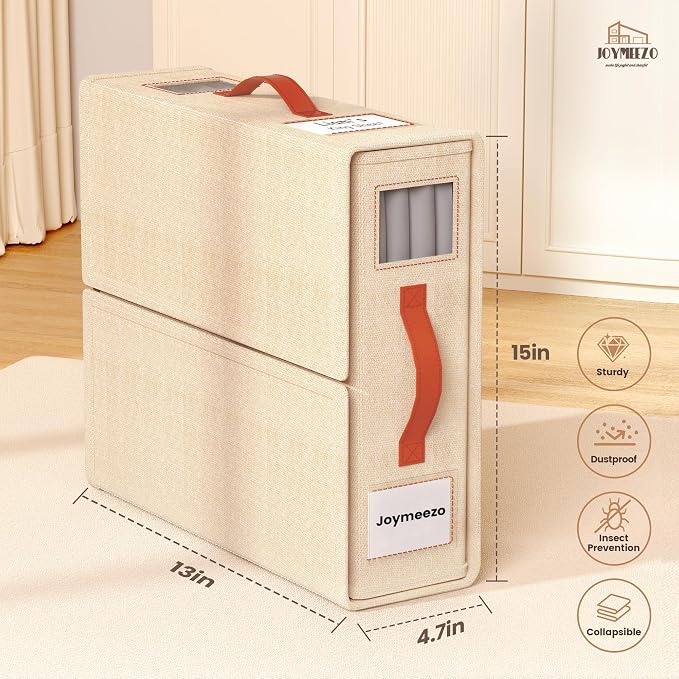 4 Pack Bed Sheet Organizers and Storage(King &Queen Size) with an Elastic Strap, Foldable Closet Linen Sheet Storage Container, Sheet Set Box for Blankets, Duvet Cover and Pillowcase, Beige