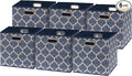 Simple Houseware 11-Inch Collapsible Fabric Cube Storage Bin with Handles, Printed Design, 6 Pack, Steel Blue
