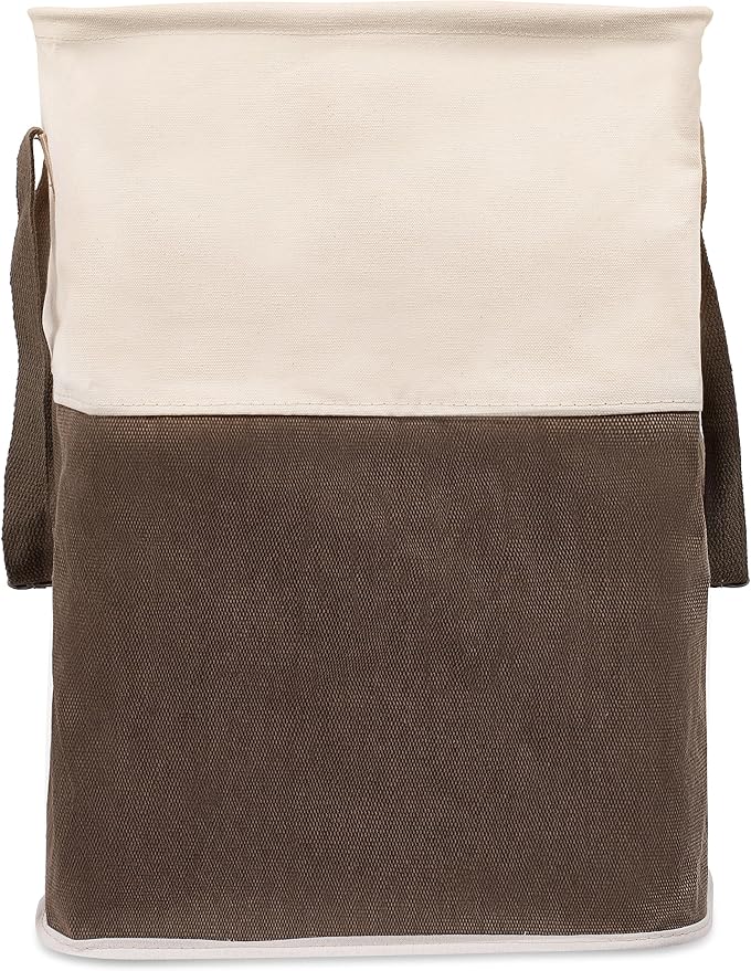 BIRDROCK HOME Square Cloth Laundry Hamper with Handles - Dirty Clothes Sorter - Easy Storage - Foldable - Brown and White Canvas