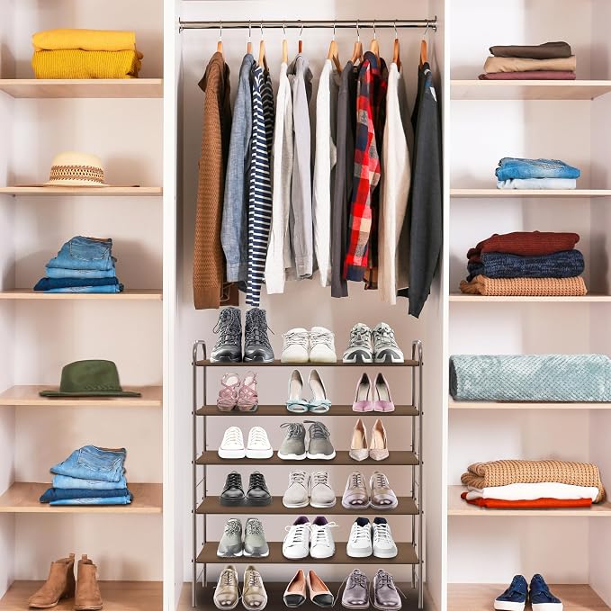 Simple Houseware 5-Tier Shoe Rack Storage Organizer, Bronze | 600D polyester light sturdy shoe organizer