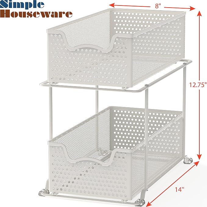 Simple Houseware 2 Tier Sliding Cabinet Basket Organizer Drawer, White