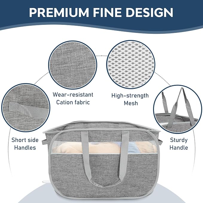 100L Collapsible Laundry Baskets, Foldable Dual Handles Laundry Hamper Grey | Lightweight, Easy to Carry, Up and Downstairs, Tear-Proof, Space-saving, for Laundry Room, Bedroom, Bathroom, Travel, Dorm