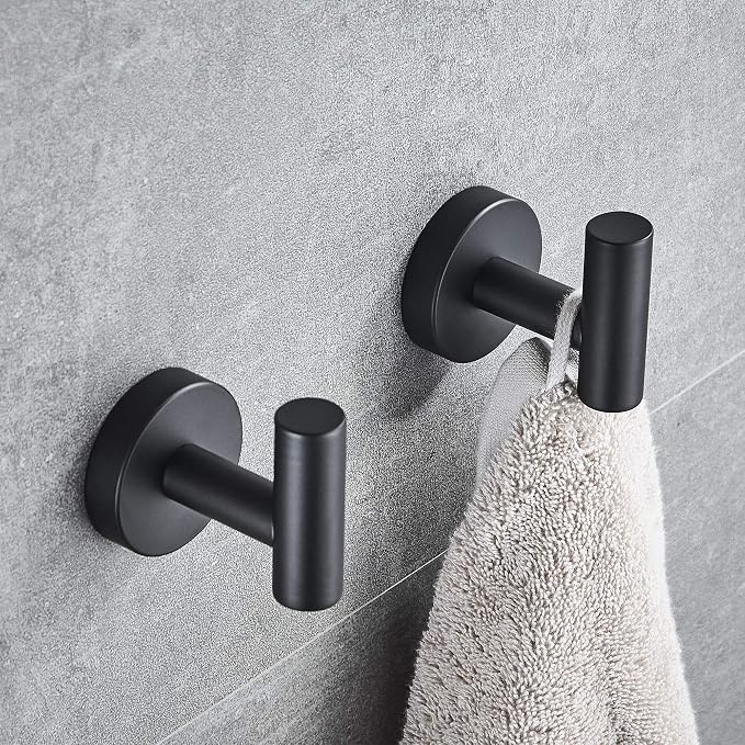 MARMOLUX ACC - Towel Hook Black Bathroom Single Coat Hooks Bath Kitchen Small Hand Towel Holder Hat Door Hanger Rack Home Storage Stainless Steel Bathroom Hardware Set Wall Mount Matte Black (2 Pack)