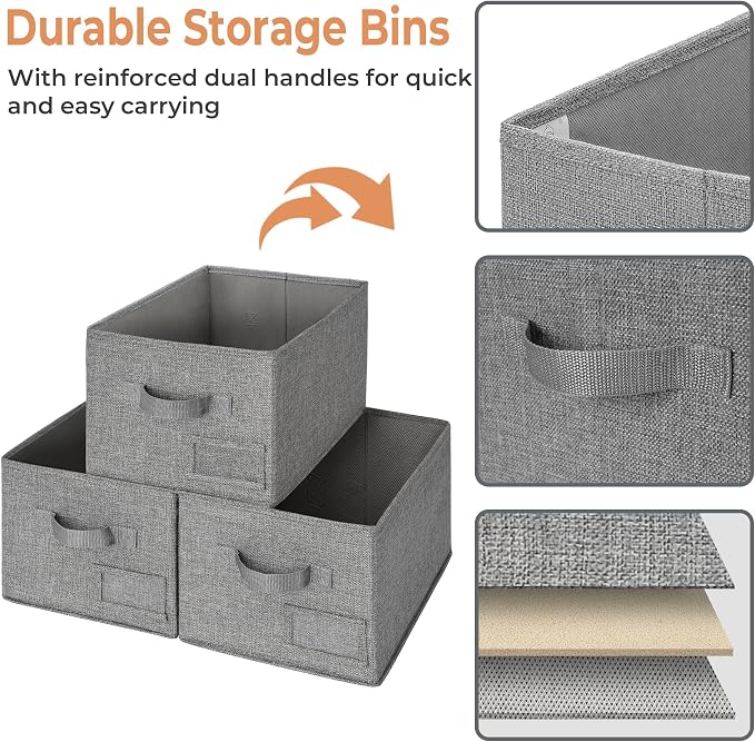 GRANNY SAYS Storage Basket for Shelves, Closet Clothes Bins with Label Holders, Fabric Storage Bins, Clothes Storage and Organizers, Dark Gray, Medium, 3-Pack