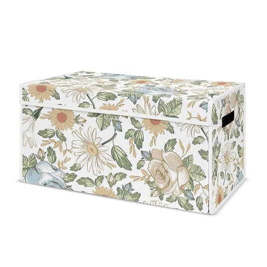 Sweet Jojo Designs Vintage Floral Blue Yellow Girl Small Fabric Toy Bin Storage Box Chest For Baby Nursery Kid Room Slate Green Gold Orange Taupe Beige Shabby Chic Rose Flower Boho Bohemian Farmhouse