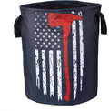 American Flag Red Line Ax Laundry Basket Firemen Foldable Oxford Cloth Funny Tote Bag Laundry Hamper Clothes Storage Bucket Organizer For Bathroom/Laundry Storage /Bedroom18.9x16.5 Inch