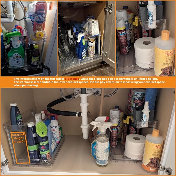 Yieach 2 Pack 14.5″ Deep Pull Out Under Sink Organizer,10.8″ High 2 Tier Slide Out Cabinet Organizer for Kitchen Cabinet,Undersink Organizers,Under Sink Shelves,Bathroom Organizers and Storage,Clear