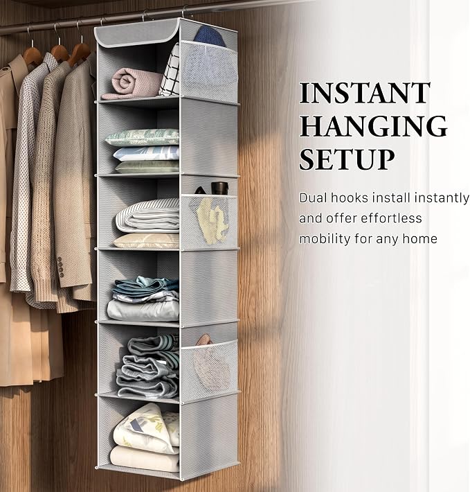 Simple Houseware 6 Shelf Hanging Closet Organizer, Gray