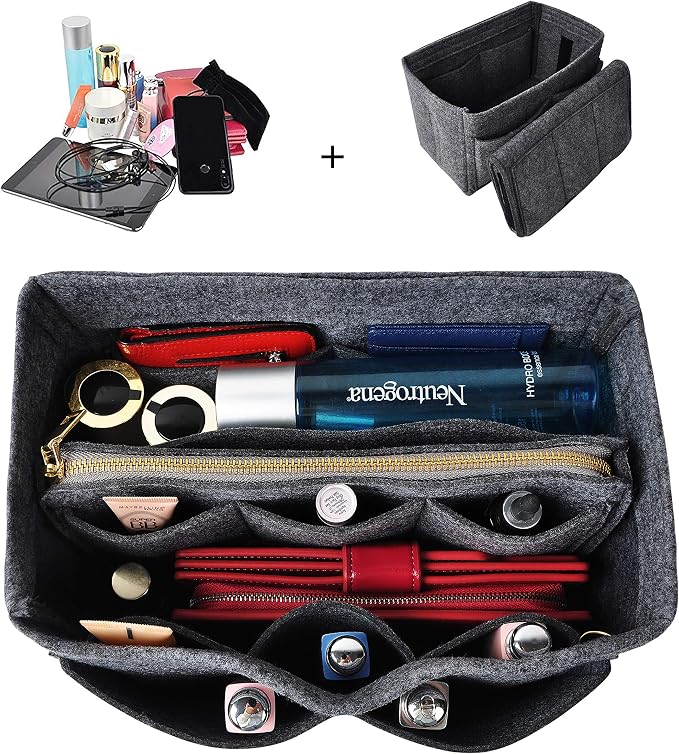 Vercord Felt Organizer Insert For Purse Handbag Tote Bag In Bag Inside Shaper Divider Neo Dark Grey Large