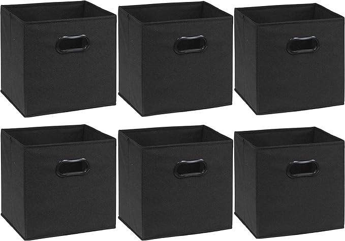 Simple Houseware Foldable Cube Storage Bins with Handles, 11-Inch, Black, 6-Pack, Fabric Cubes Organizer for Closet or Shelves