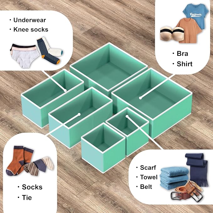 Simple Houseware Foldable Drawer Organizer for Clothes/Underwear/Panty/Onesie Stocking Bin, Set of 12, Turquoise