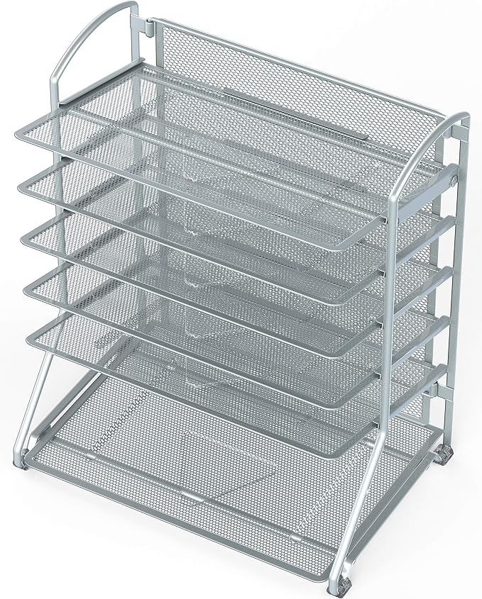 Simple Houseware 6-Tier Sliding File Organizer, Desk Letter Tray for Document and Mail Sorting, Silver
