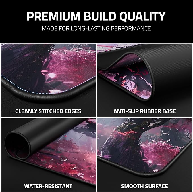 XXL Anime Gaming Mouse Pad 35.4 x 15.7 inch - Water-Resistant & Stitched Edges - Large XL Mousepad for Desk - Gamer Accessories Big Full Deskpad Mat Game Mousepads Deskmat