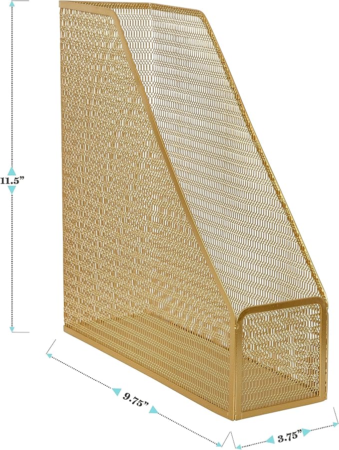Martha Stewart Ryder Gold Mesh Metal Single Slot Magazine File Holder, Desktop Organizer, 9.75 x 3.75 x 11.5