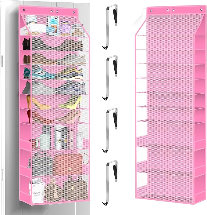 PAULONE Over the Door Organizer Heavy Duty – 96 Lbs Capacity 20 Pair Shoe Rack with Multi-Size Pockets Fits Tall Boots up to 11.8", Breathable Mesh, Metal Hooks – Also for Bags, Toys, Toiletries