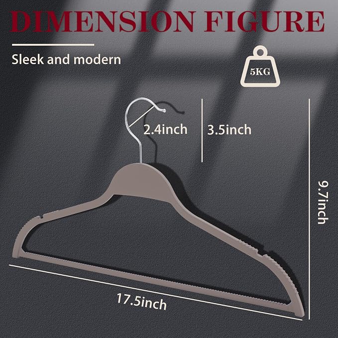 Grey Plastic Thin Hangers, 28 Pack Upgraded Rubberized Non Slip, Durable Slim Clothing Hangers, 17.7 Inches Wide for Adults