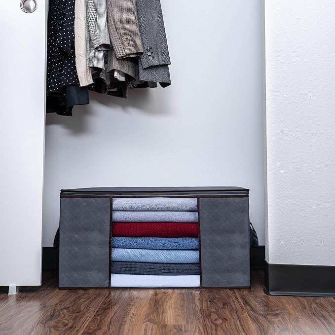 VENO 3 Pack Oversize Clothes Storage Bag Organizer with Reinforced Handle, Thick Container Bins for Blankets, Comforters, Bedding, Foldable with Sturdy Zipper, Clear Window, Grey, Reusable (34 Gallon)