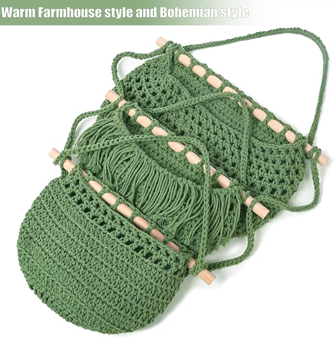 Halidali 3 Tier Hanging Fruit Baskets for Kitchen, Boho Cotton Rope Handwoven Vegetable Hammock Produce Storage Wall Mounted Large Organizing Basket for Farmhouse Decor, Onion, Potato (Green)