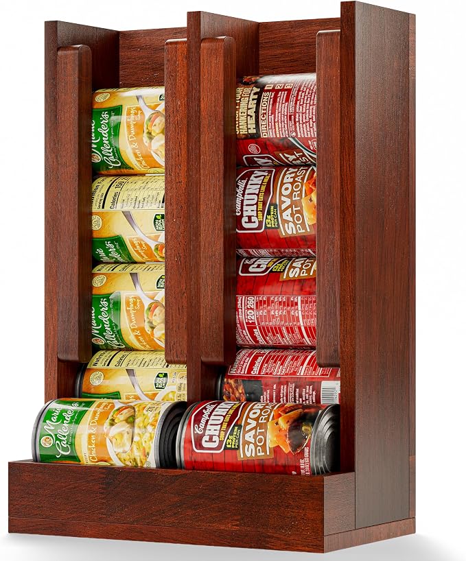 HOMESTEAD Wooden Can Organizer for Pantry, Solid Wood Canned Food Rack, Holds Standard 14.2 oz Cans, Space-Saving Kitchen Storage for Cabinets & Countertops (Brown)