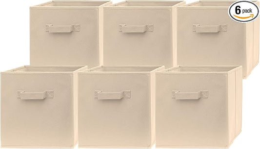 13 Inch Cube Storage Bins - 6 Pack - Large, Dual Handles, Foldable | 13x13 Fabric Bins for Organizing Closet, Clothes and Toys